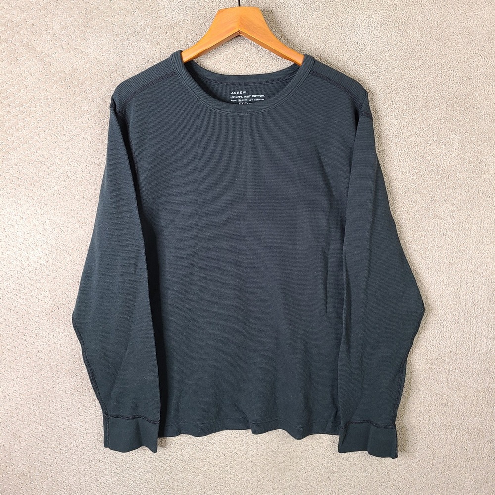 J Crew Shirt Mens XXL Blue Teal Utility Knit Waffle Thermal Long Sleeve Cotton
